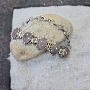 Vintage Hand Made 925 Silver and Rose Quartz Bracelet